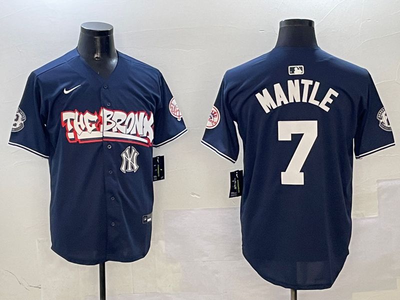 Men New York Yankees #7 Mantle Drak Blue four generations Joint Name 2025 Nike MLB Jersey style 7